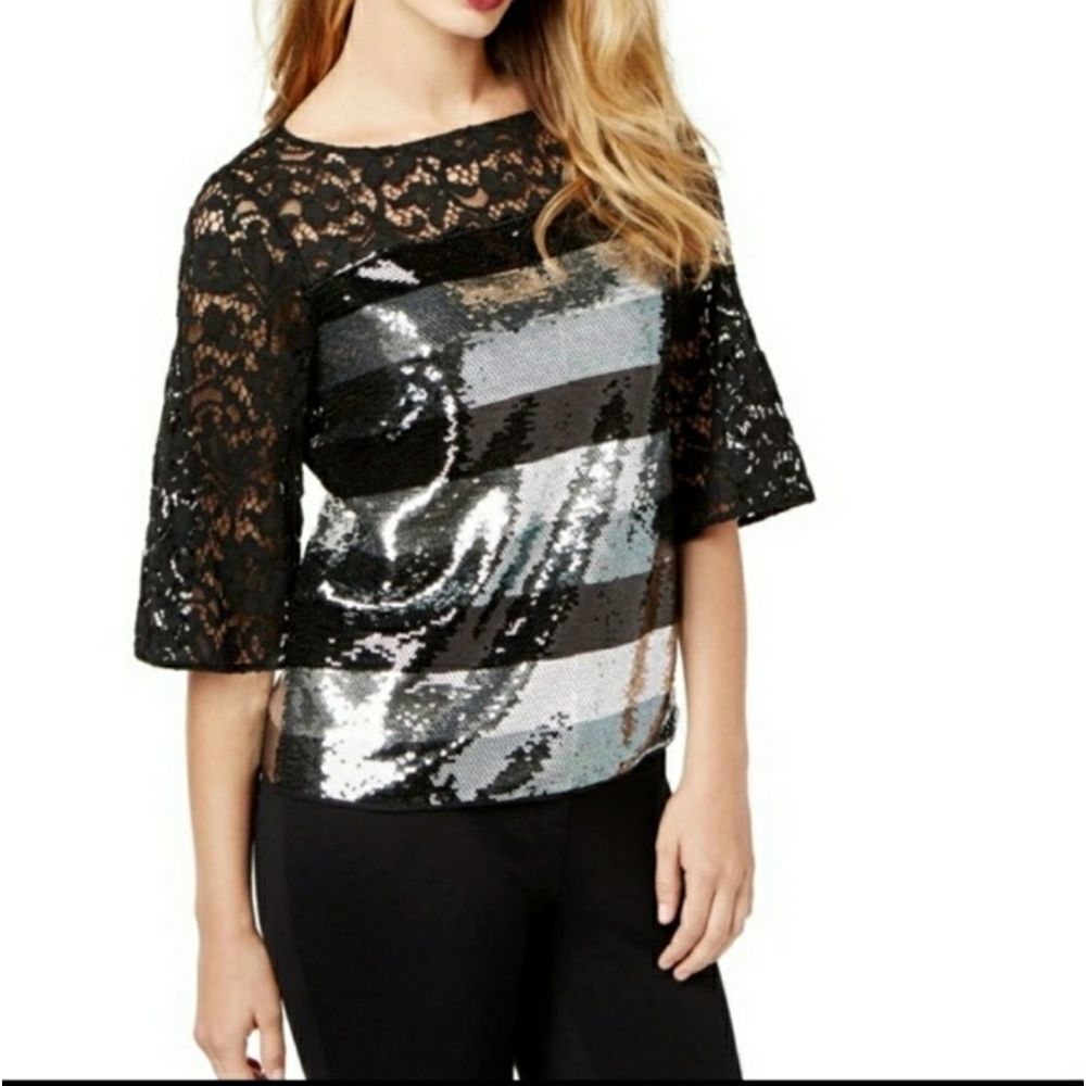 SACHIN AND BABI BLACK SEQUINED KNIT TOP